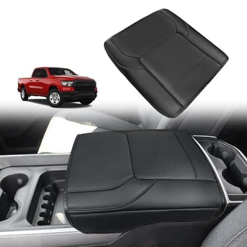 Muslogy Center Console Armrest Cover Compatible with Ram1500 2500 3500 2019-2025 2026 Comfort Armrest Pad Arm Rest Cushion Vegan Leather Protector Regular Thick(Bucket Seat ONLY, NO Limited,Laramie)