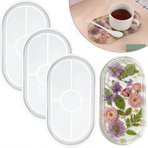WILLBOND 7 Oval Resin Tray Mold Silicone Resin Epoxy Casting with Edges Creative Jewelry Making Mold Holder Container Plates for DIY Craft Office Home Decor Supplies3 Pcs