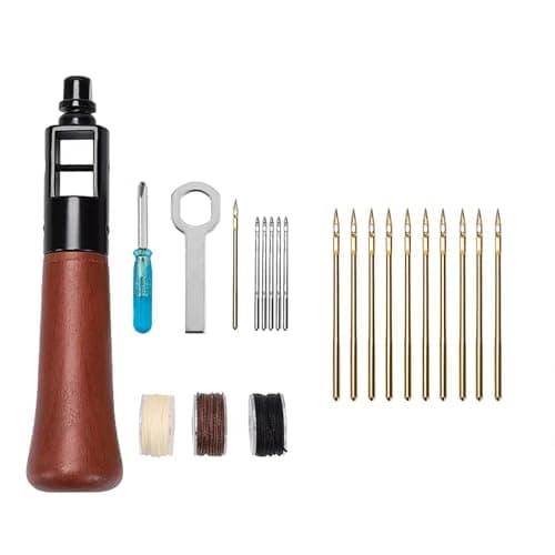 WUTA Repair Stitch Kit Leathercraft Stitch Awl Tool with 10Pcs Large TitaniumPlated Needle for Leather Belt Canvas Fabric Bag Repair Professional Stitcher Leather Craft Tool