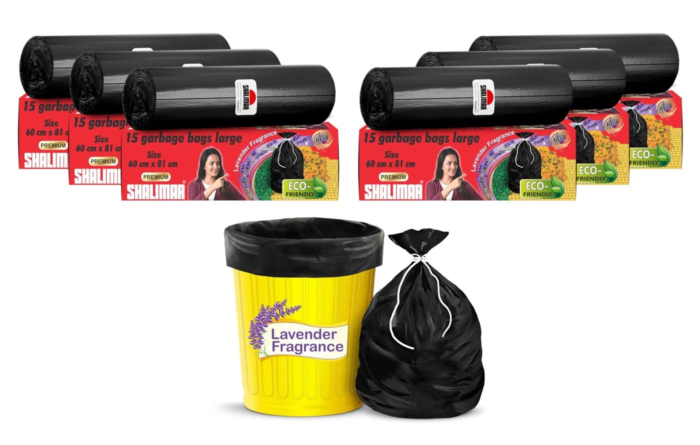 Shalimar Premium (Lavender Fragrance) Scented Garbage Bags | Large 24 X 32 Inches | 90 Bags (15 Bags X 6 Rolls) | Dustbin Bag/Trash Bag | (Black) - Perforated Box for Easy Dispensing