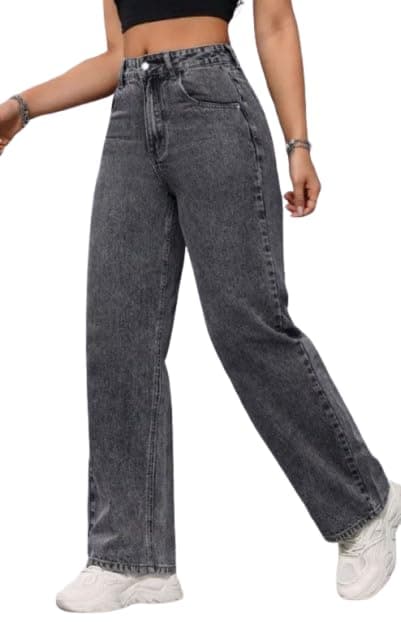 Women's High Waist Wide Leg Jeans, Regular Fit, Baggy Style, Grey (in, Numeric, 30, Regular, Grey)