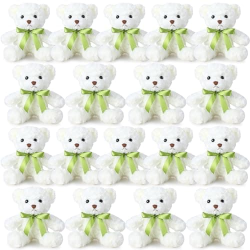 Hungdao 18 Pcs Stuffed Bears Bulk Gifts for Kids Boy Girl 10 Inch Cute Soft Plush Bear Stuffed Animals with Green Bow for Baby Shower Birthday PartyWhite