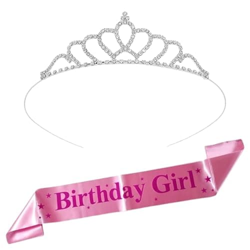 Curated Cart Tiara for Girls with Birthday Girl Sash - Birthday Accessories, Crown for Baby Girl, Queen Crown for Women, Jewellery for Kids Girls, Party Gift Set for Birthdays