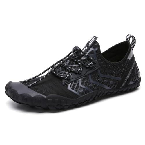 UBFEN Water Shoes Aqua Swim Shoes Mens Womens Beach Sports Quick Dry Barefoot for Boating Fishing Diving Surfing Black Grey Color Size US 12 Women 10 Men