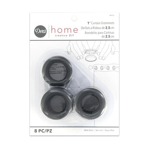 Dritz Curtain Grommets, 1" (25 mm) Inner Diameter, Heavy-Duty Plastic, Black Color, Snap-On Design, Tool-Free Installation, 8-Pack
