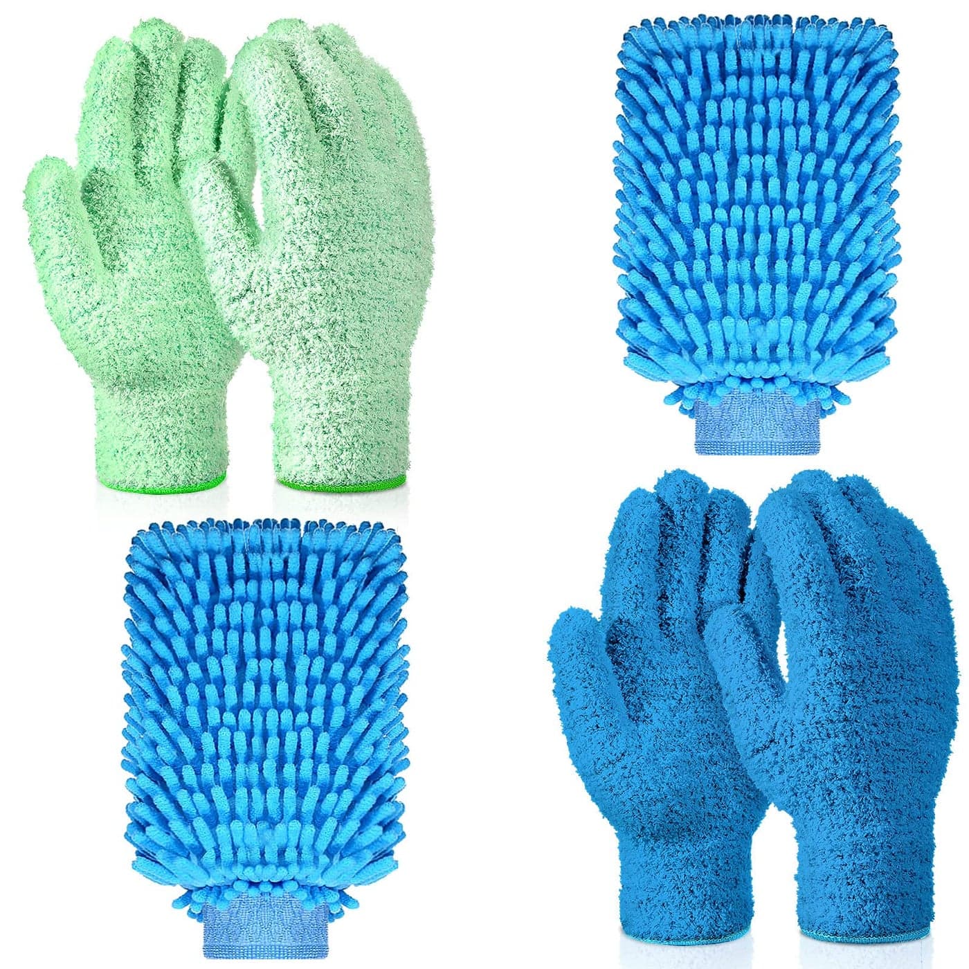 Potchen 6 Pcs Microfiber Dusting Mitt Gloves for Plants Washable Dusting Gloves for House Cleaning Furniture Car WashingBlue Green