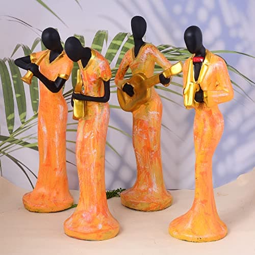 ZART Polyresin Lady Hand Musical Instrument Statue Showpiece for Home Decor, Living Room Decor, Office Table Decor Showpiece Perfect for Home Hall Shelves (Multicolor Set of 4)