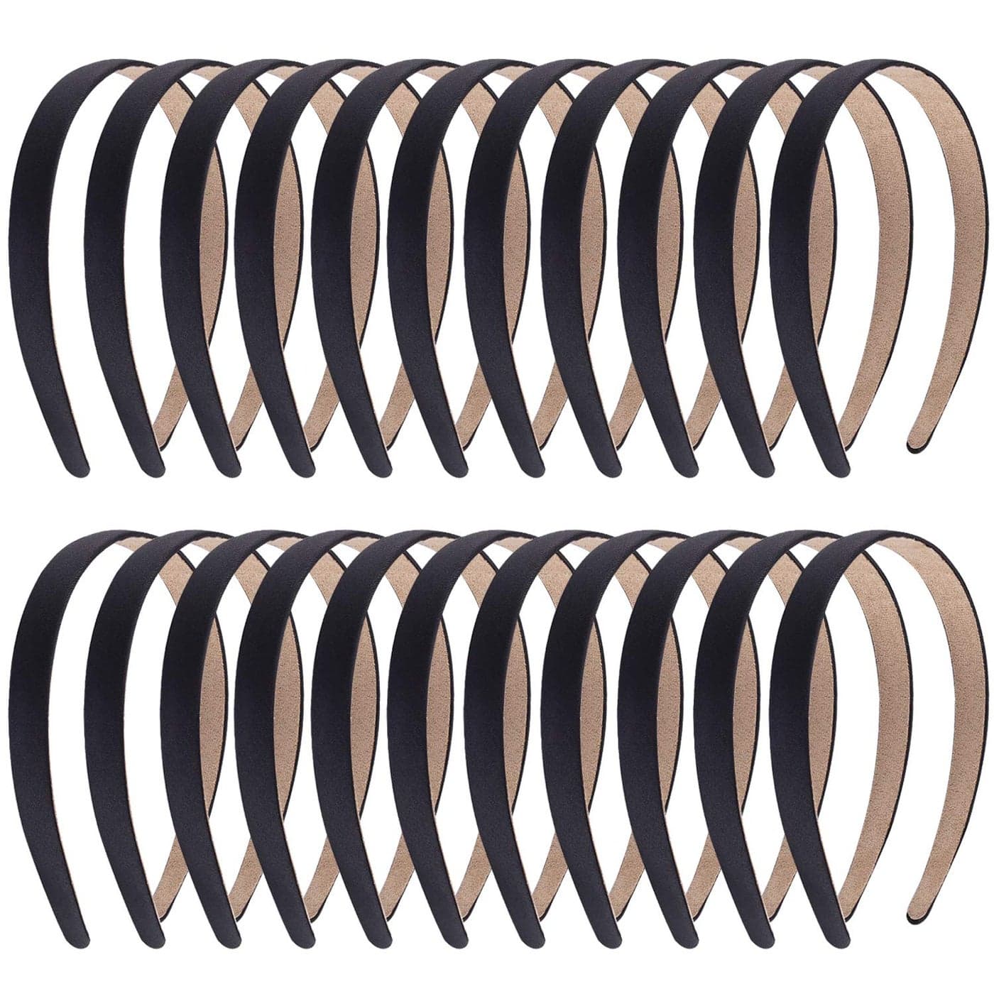 Duufin 22 Pieces Satin Headbands 2cm Plain Black Headband Nonslip Hair Headband DIY Headbands for Women and Girls