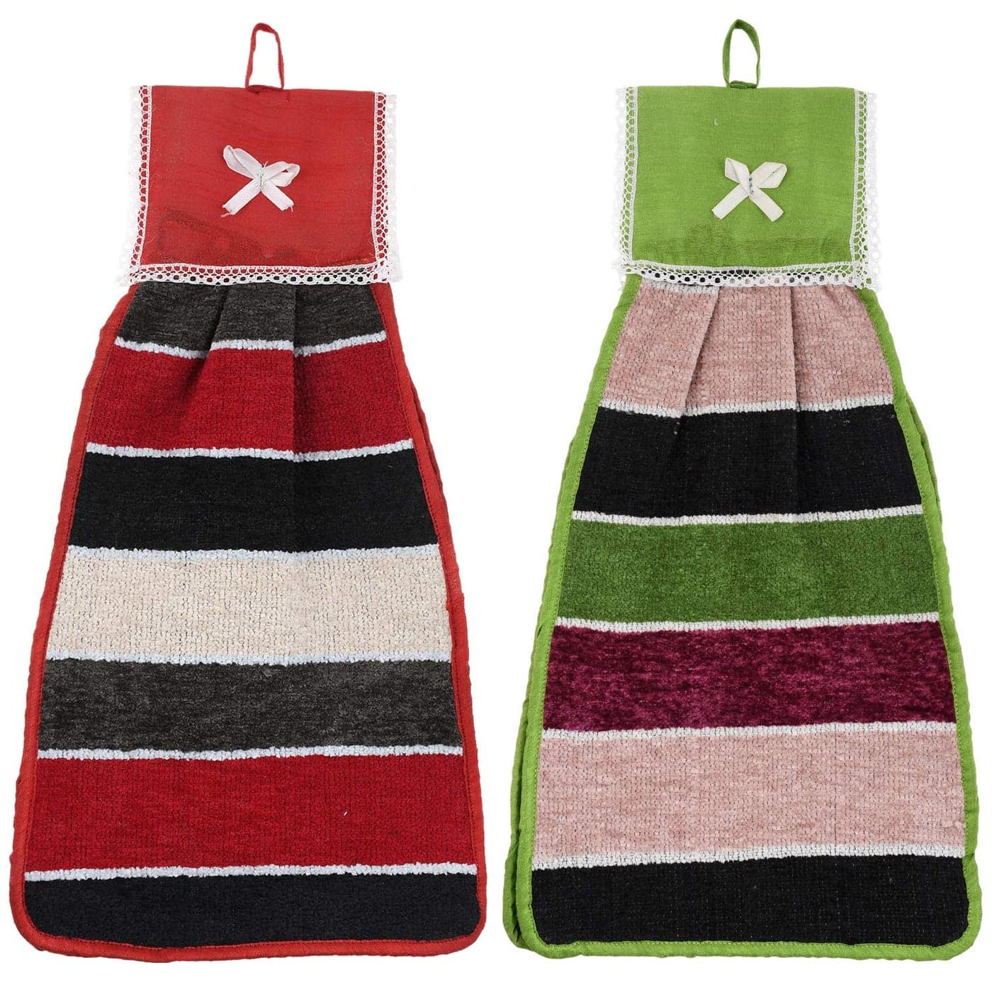 Heart Home Hanging Cotton Washbasin Napkin Hand Towel - 2 Pieces (Multicolour) HEART275