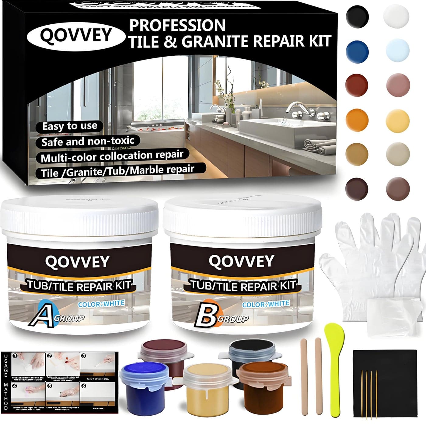 Tile Fiberglass Quartz Countertop Repair Kit Color Match Granite Tub Repair Kit 4 oz Porcelain Sink Mable Chip Repair for Cracks Chips Dents Holes Almond Biscuit Bone Multicolored