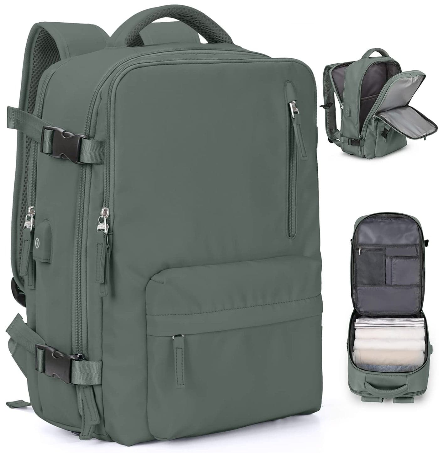 VGCUB Large Travel Backpack Bag for Women Men,Carry on Backpack,17 Inch Laptop Business Work Waterproof Backpack with Laptop Compartment,Person Item Flight Approved,Mochila de Viaje,Green