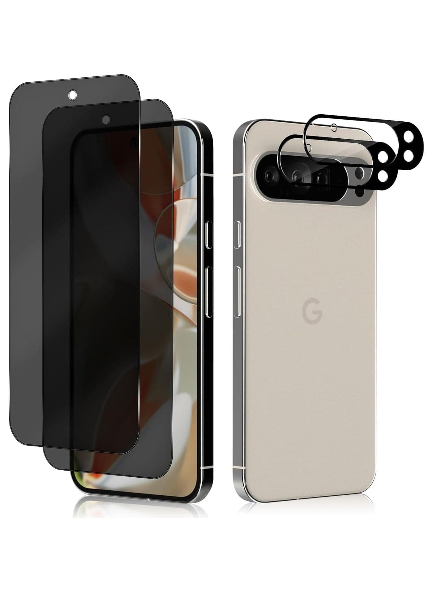 Privacy Screen Protector + Camera Lens Protector Compitable with Google Pixel 9 Pro XL, 【2+2 Pack】 9H Hardness Anti-Spy Tempered Glass for Google Pixel 9 Pro XL