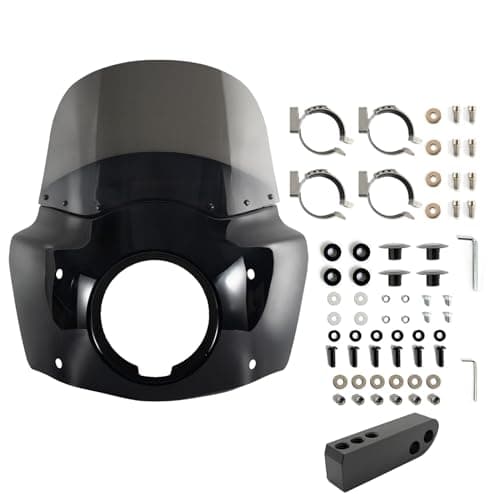 FATECIM Motorcycle 5.75" Headlight Fairing Cover with 11" Smoke Windshield & 48-58mm Mounting Kit for 2006-2017 Harley Dyna Low Rider Softail Street Bob Super Glide