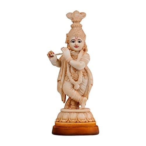 Newven Polymarble Krishna Statue Handcrafted Murti Showpiece Hindu God Idol Decorative Figurine for Home Decor Gifts for House Warming for Living Room, Beige, 33 X 13 X 10 CM