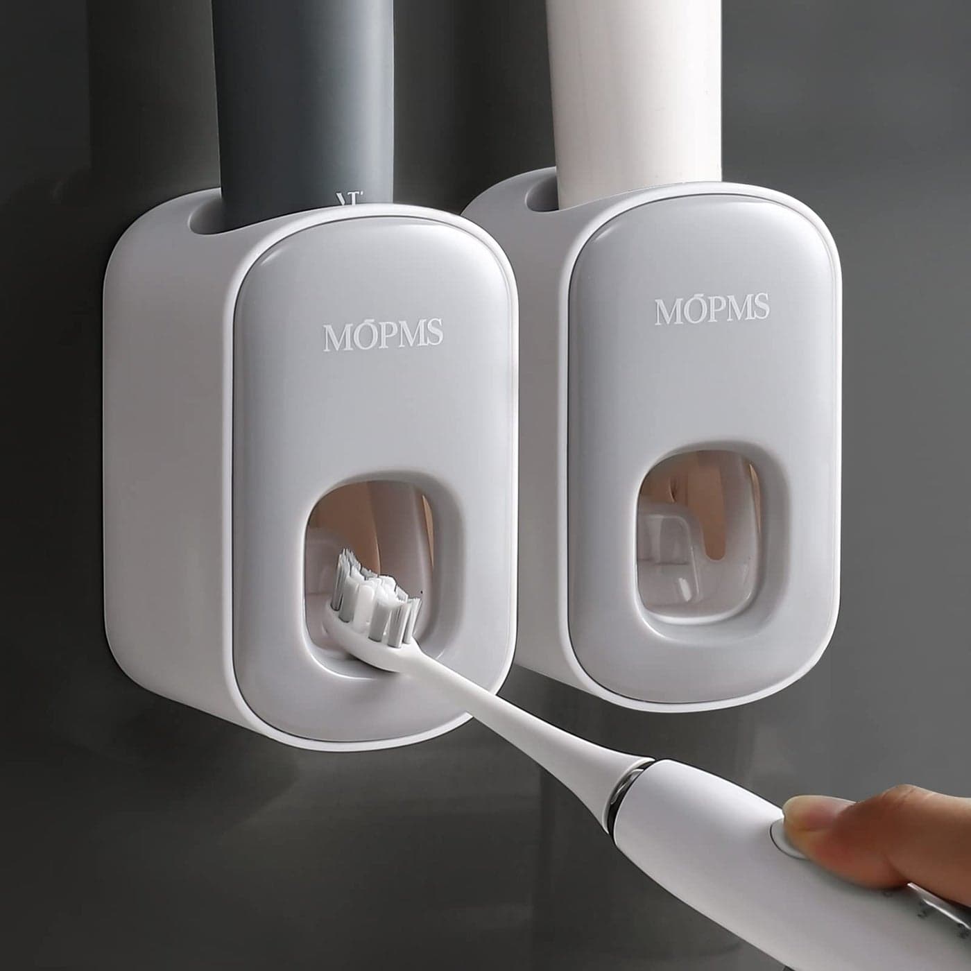 MOPMS Toothpaste Dispenser Wall Mounted for Bathroom Automatic Toothpaste Squeezer for Kids and Adult Grey2Pcs