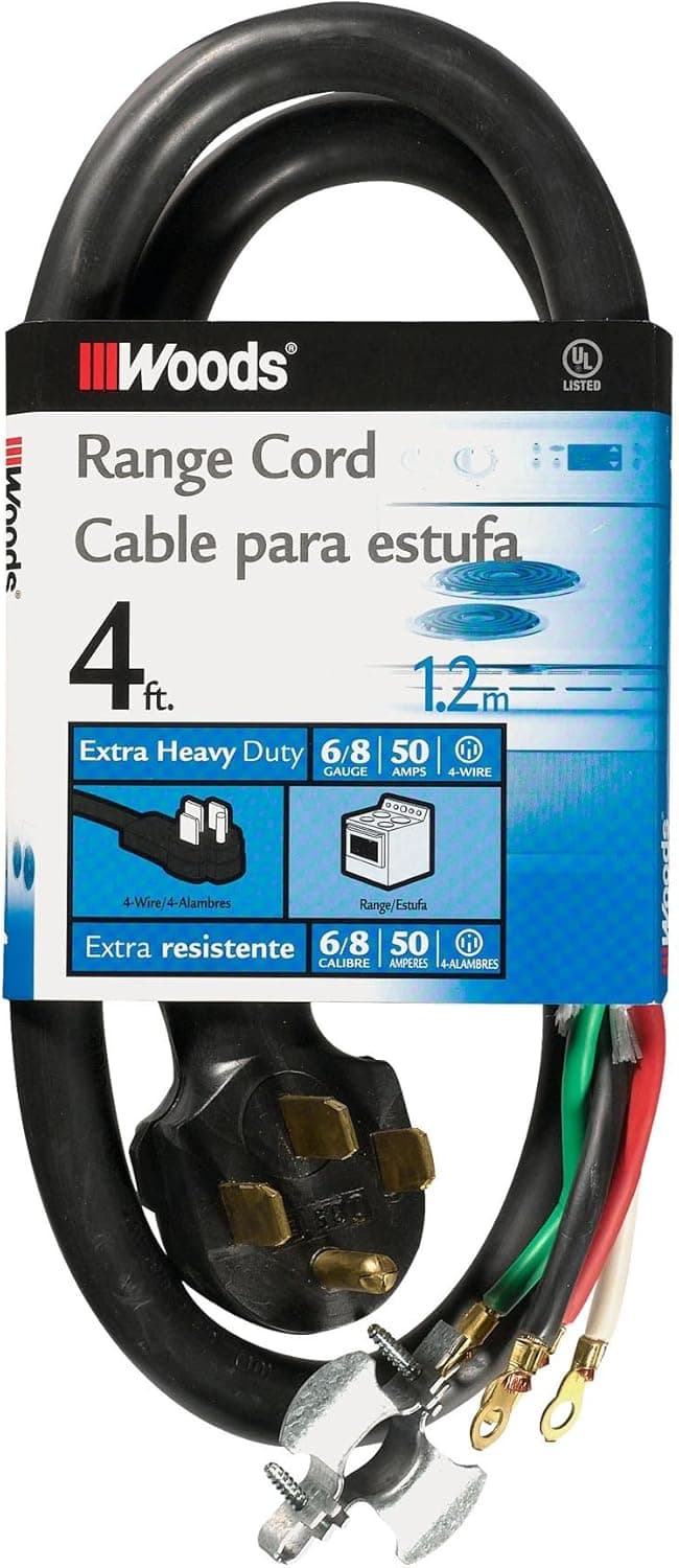 Woods 0761 50Amp Range Appliance Power Supply Cord 4 ft Black