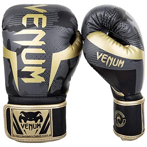 Venum Elite Boxing Gloves - Dark camo/Gold - 14 Oz