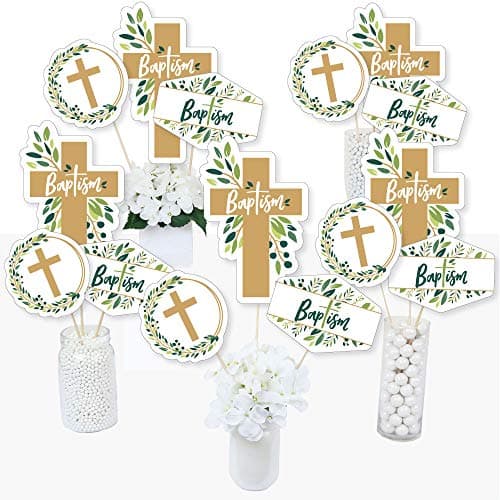 Big Dot of Happiness Baptism Elegant Cross Religious Party Centerpiece Sticks Table Toppers Set of 15