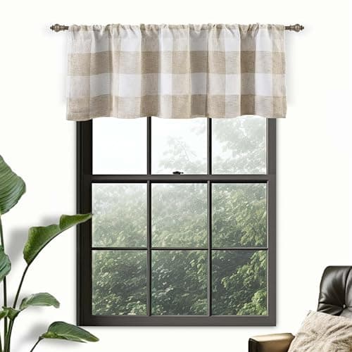 DriftAway Linen Textured Lined Valances for Windows Buffalo Check Curtain Window Valances Woven Plaid Blackout Thermal Insulated for Kitchen Living Room 1 Pack 52 x 18 Taupe
