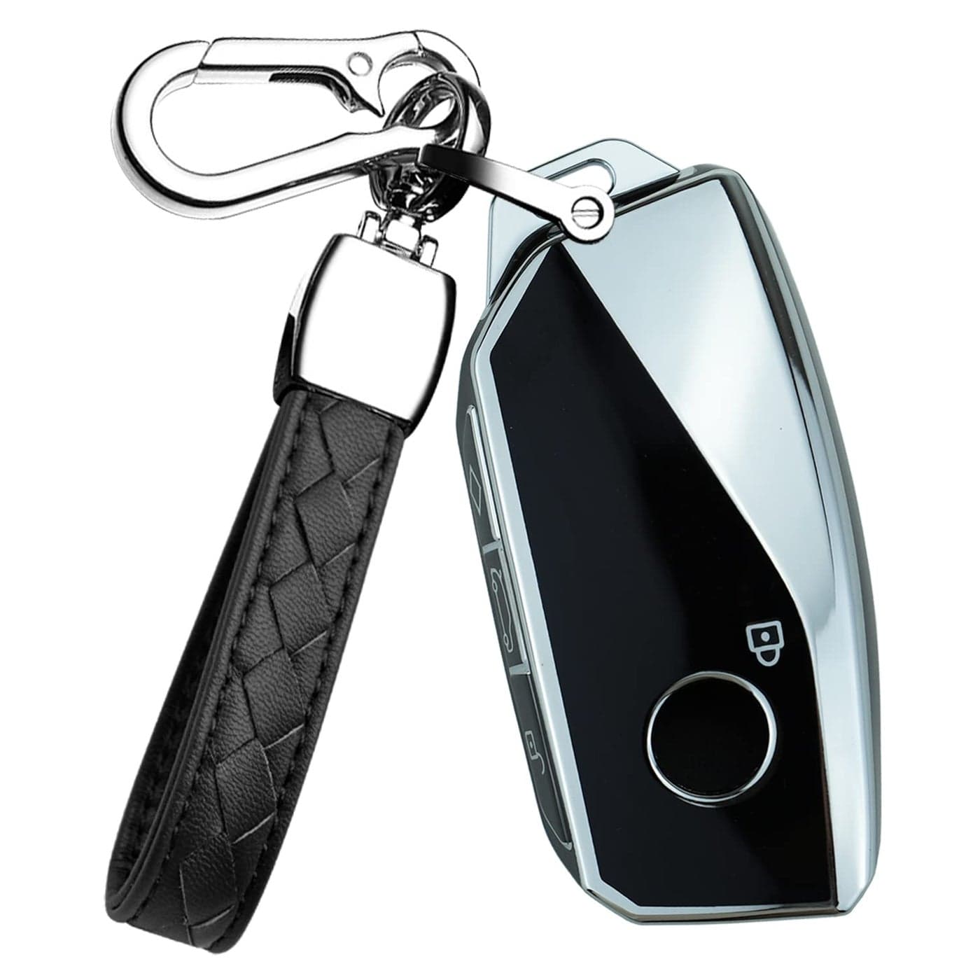HIBEYO TPU Key Fob Cover for BMW 7 Series 760i X7 IX XM 2023 for BMW Energie 7er Accessories with Keychains Key Shell Cover Smart Key ProtectorBlackLeather Keychain