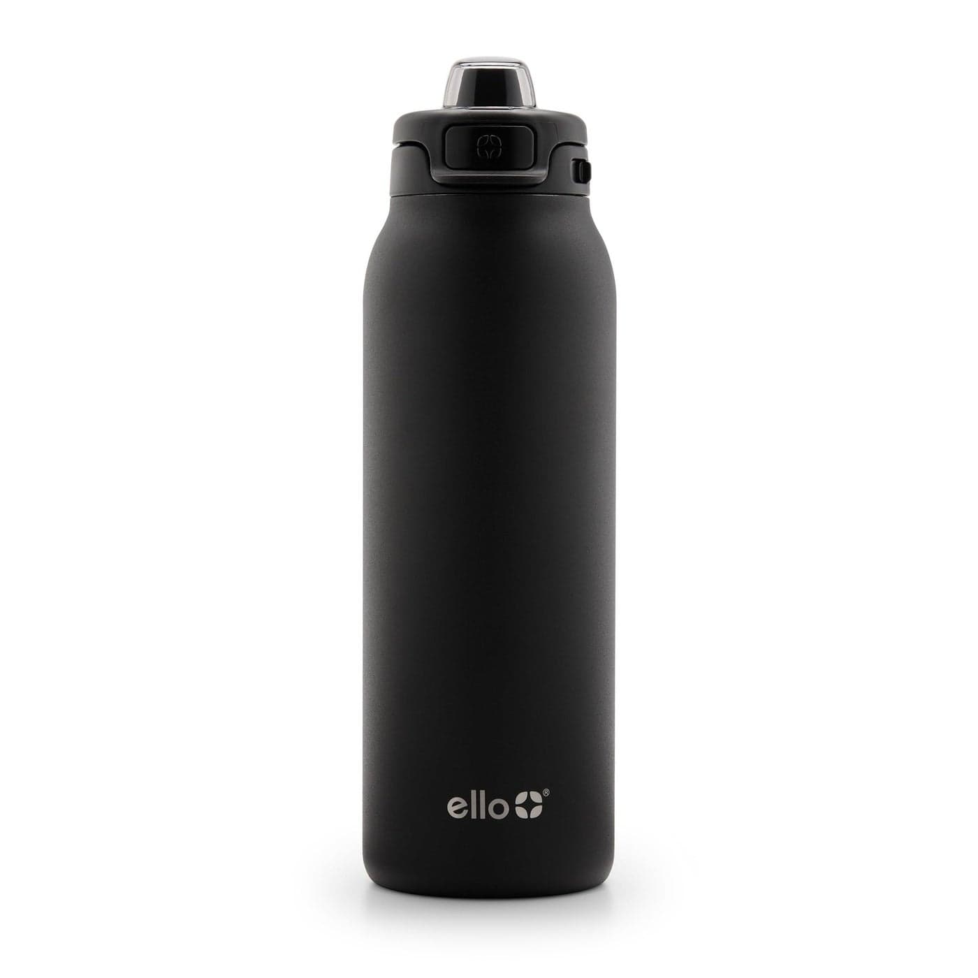 Ello Pop Fill 32oz Stainless Steel Water Bottle with Quick Fill Technology Double Walled and Vacuum Insulated Metal Leak Proof Locking Lid Sip and Chug Reusable BPA Free Black