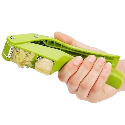 2 in 1 Garlic Slicer and Mincer - Multipurpose Garlic Press and Slicer, Stainless Steel and Durable Plastic, 7.6 x 1.7 x 2.5" Convenient Size, Easy to Use and Clean, Good for Home & Commercial Use