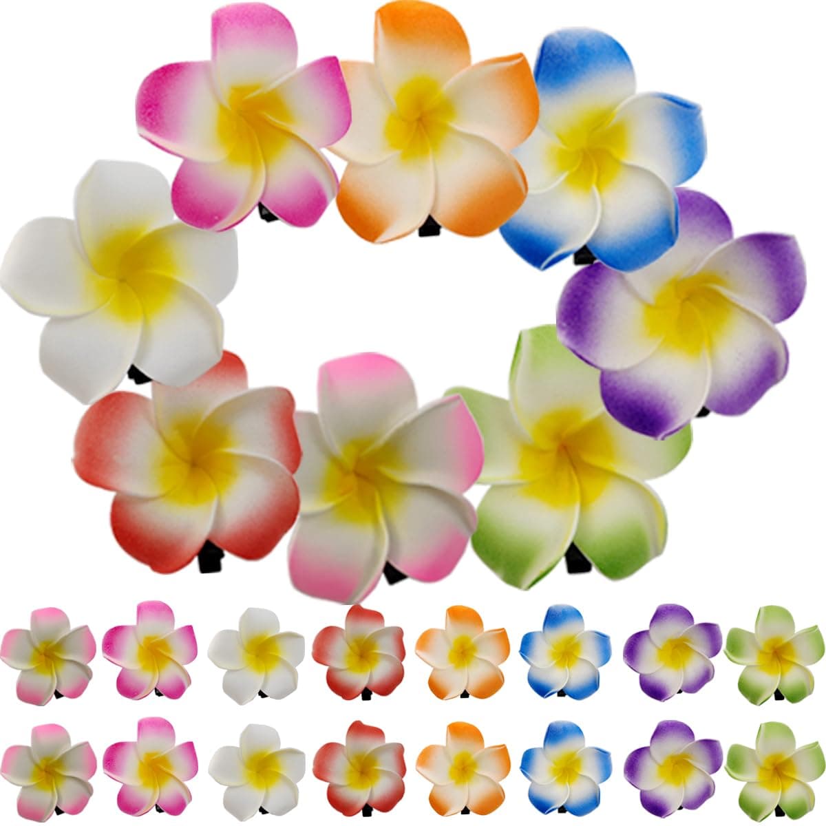 ROYHOO 40PCS Frangipani Artificial Foam Hair Clips for Bridal Wedding Luau Beach Tropical Party Decorations