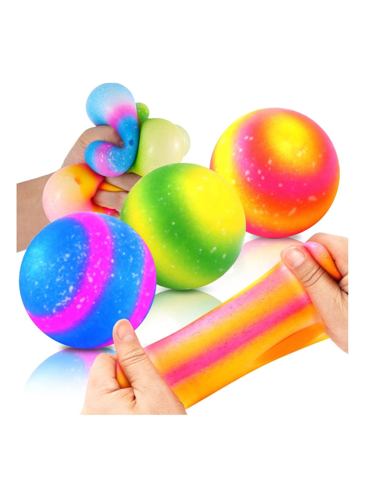Squeeze Stress Balls, 4 PCS Relaxing Durable Stretch Fidget Toys for Kids Adults, Mixed Color Anxiety Relief Gifts, ADHD Autism Hand Strength, Soft Stretchy Stress Balls for Anxiet