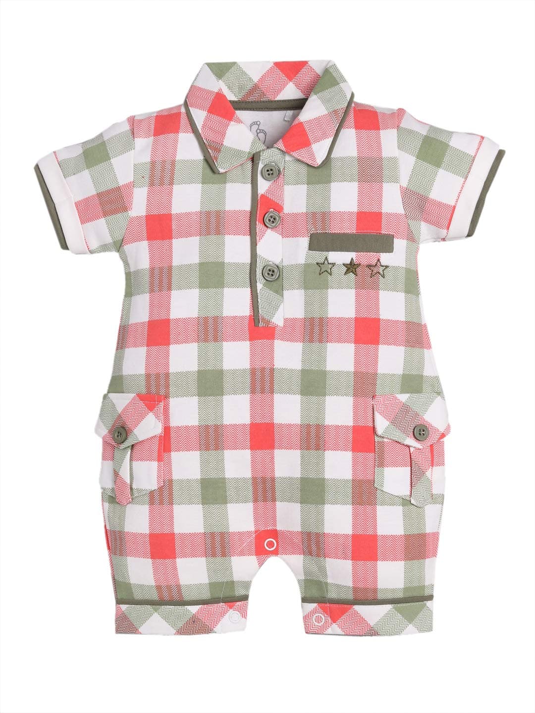 BabyGo Half Sleeves Baby Romper| 100% Cotton Rompers for New Born Baby| Baby Dress | Onesies| 0-3M| OLIVE| Infant Clothes