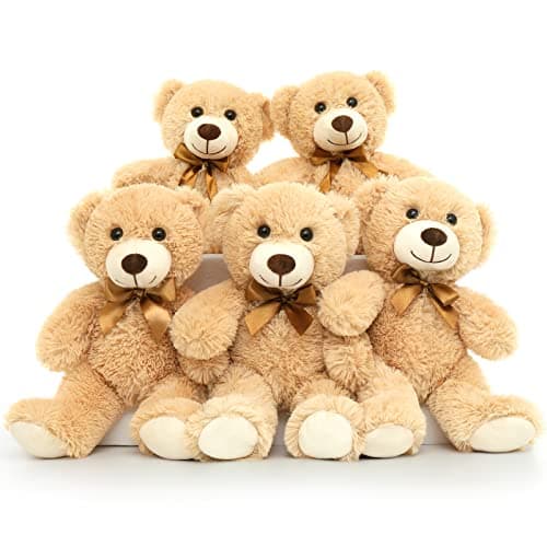 Tezituor Teddy Bear Stuffed Animal Bulk 5 Packs 14in Small Bulk Teddy Bear Plush Teddy Bears Centerpiece for Baby Shower Stuffed Bears Gift for Kids Girlfriend on Christmas Valentines Light Brown