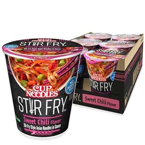 Nissin Cup Noodles Stir Fry Noodles in Sauce, Sweet Chili, 2.89 Ounce (Pack of 6)