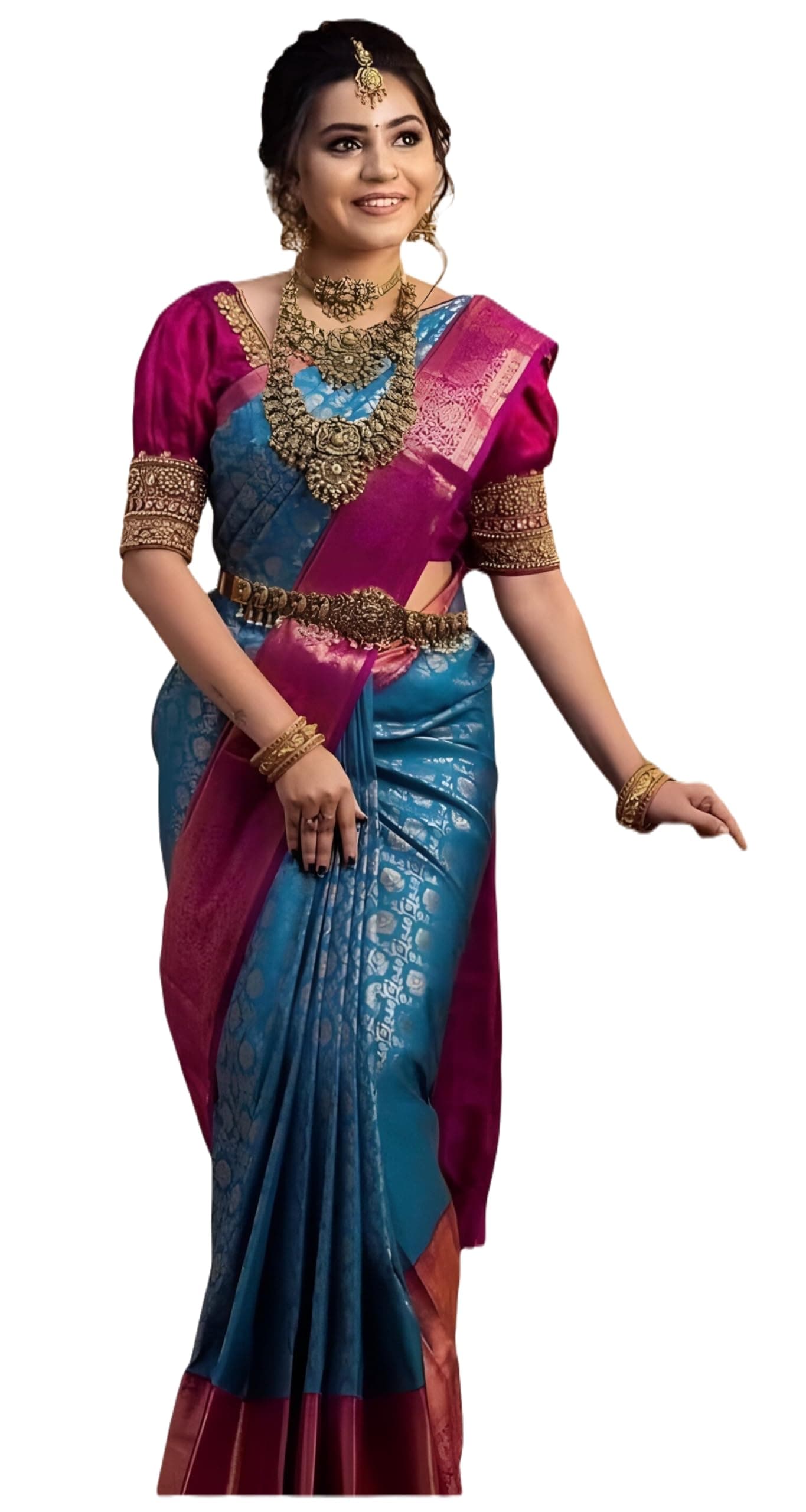 Sidhidata Women's Kanjivaram Banarasi Paithani Jacquard Silk Saree With Unstitched Blouse Piece (Sky Blue)