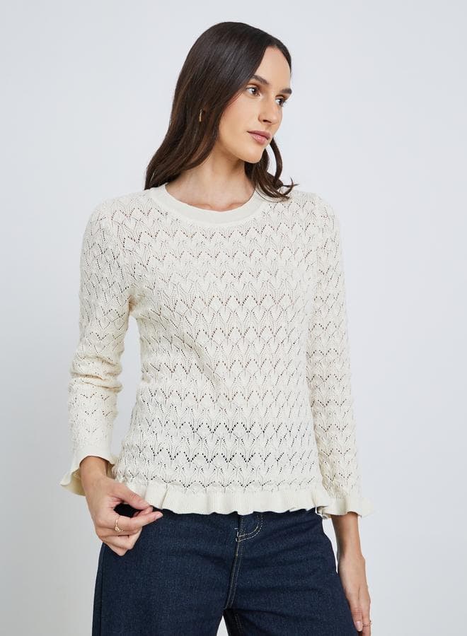 Styli Textured Round Neck Ribbed Top