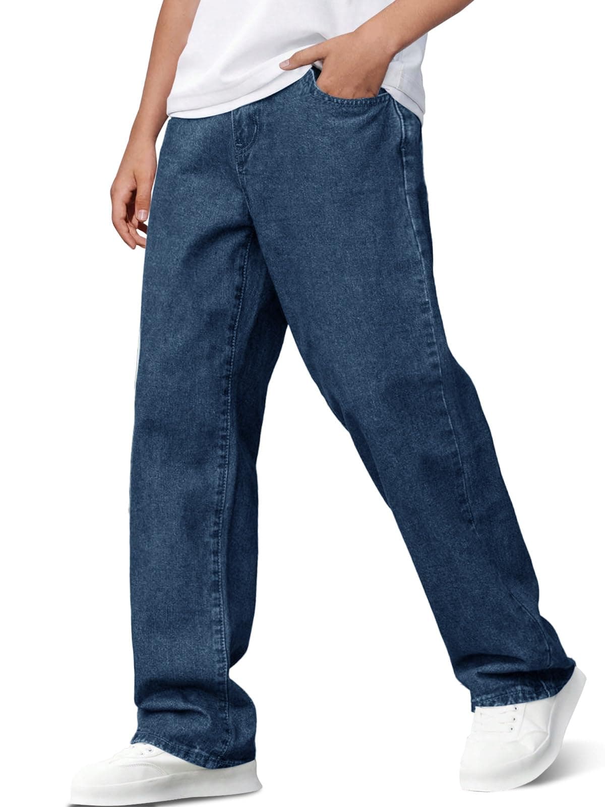Haloumoning Boys Baggy Jeans Kids Casual Straight Leg Loose Fit Denim Pants with Pockets 5-14 Years Blue
