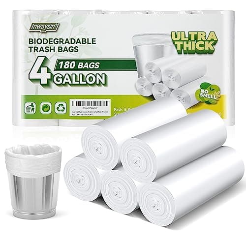 Inwaysin 4-6 Gallon Small Trash Bags Biodegradable 180 Counts, Ultra Thick & Strong 4 Gallon Trash Bag, Unscented Small Garbage Bags, Easy Tearing Waste Basket Liners for Bathroom, Bedroom, Office