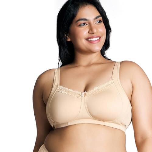 NYKD (NYB190 Cotton Non Padded & Non Wired Everyday Lace Bra for Women | Full Coverage Bra with Super Soft Wide & Thick Straps - Nude