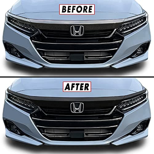 SlickMod Chrome Delete Blackout Vinyl Overlay for 2021 Honda Accord Sedan Front Grill Trim (2021 Front Grill, Gloss Black)