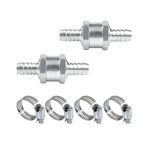 KVAEY 2 PCS One Way Check Valve 14 6mm Aluminium Alloy Non Return One Way Check Valve with Clamps Fuel Hose Control Valves for Petrol Diesel Oil Water Car Accessories