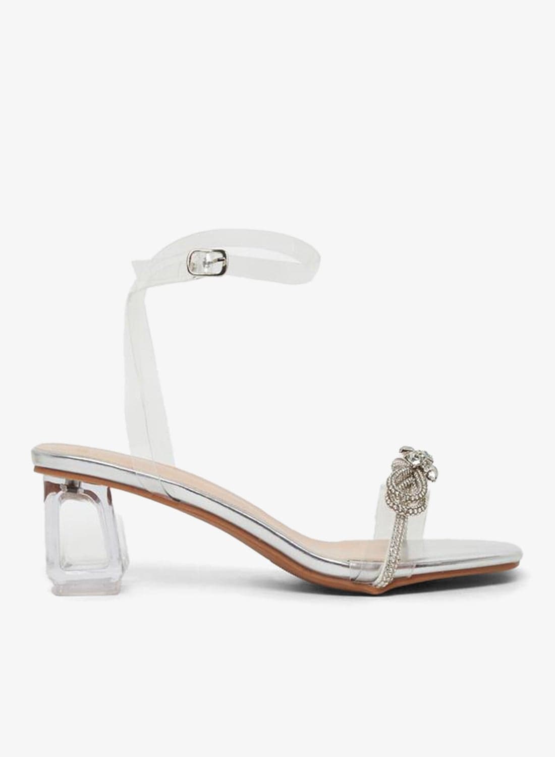 Styli Embellished Bow Transparent Block Heel Sandals