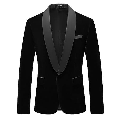 Mens Velvet Suit Jacket Slim Fit Blazer for Men Shawl Collar Tuxedo Jacket Solid Single Breasted Sports Coat for Dinner Prom Black