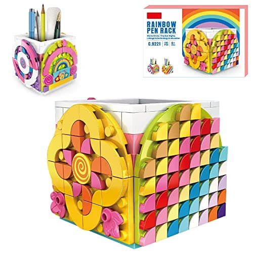 SIENON Dots Rainbow Pencil Holder Building Blocks DIY Creative Craft Bricks Pen Holder Kit Fun Construction Jewelry Organizer Box Toys for Kids Birthday Christmas Gift