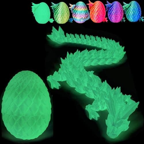 3D Printed Dragon Egg, Cool 3D Printer Articulated Crystal Dragon Toy for Boys Kid Teen, Animals Fidget Toy Dinosaur Eggs for 5-7 4-6 8-12 Year Old Boys Kid Girls(A-Luminous)