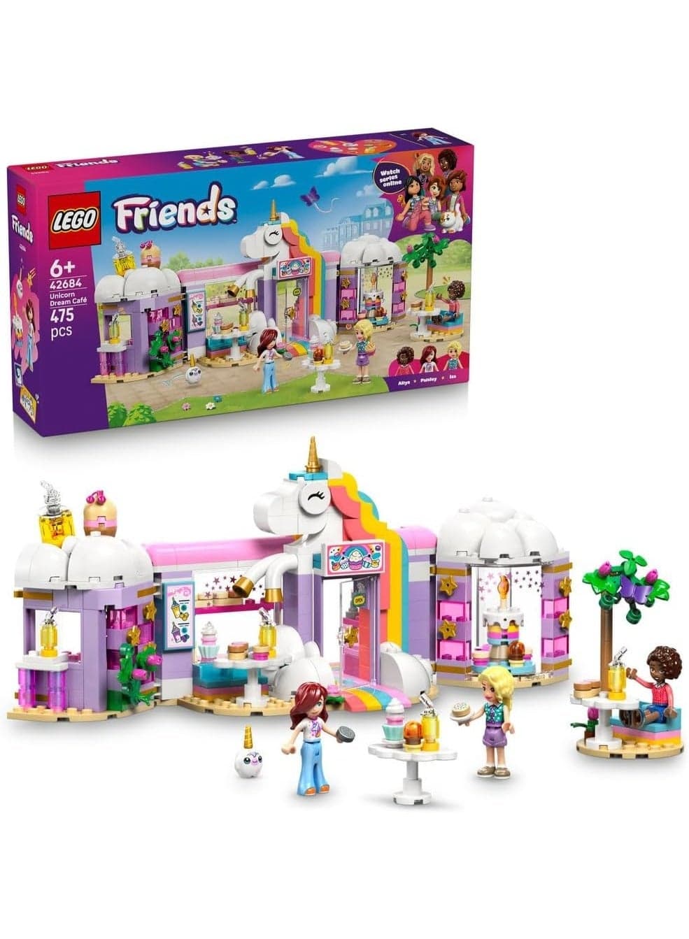 LEGO Friends Unicorn Dream Café - Toy Cake Shop w/ 3 Mini Dolls, Cash Register & Play Food Accessories incl. Cupcakes - Birthday Gift for 6+ Year Old Girls - 42684