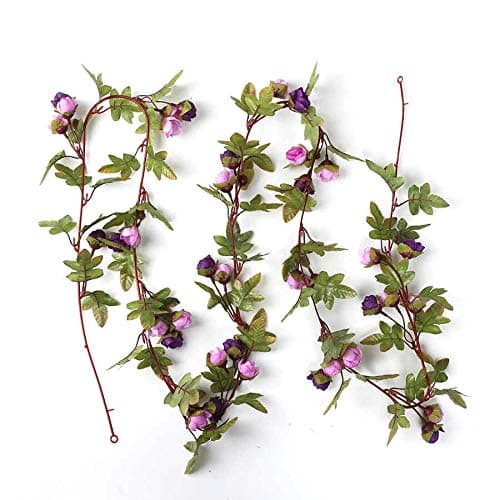 brown leaf Artificial Silk Rose 220 CM long Purple Flowers Vine Garland Fake Ivy Arch Wall Hanging Home Wedding Decor Wall Rattan Plants Leaves Decoration Pack of 1