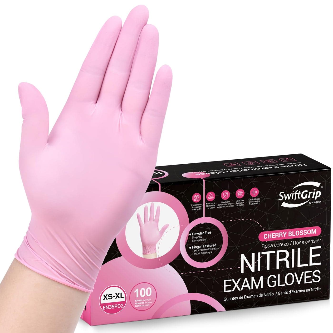 SwiftGrip Pink Disposable Gloves, Medical exam Gloves Disposable Latex Free, Gloves for Cleaning & Esthetician, Pink Rubber Gloves, Pink Cleaning Gloves, Powder-Free, 100-ct Box (Medium)
