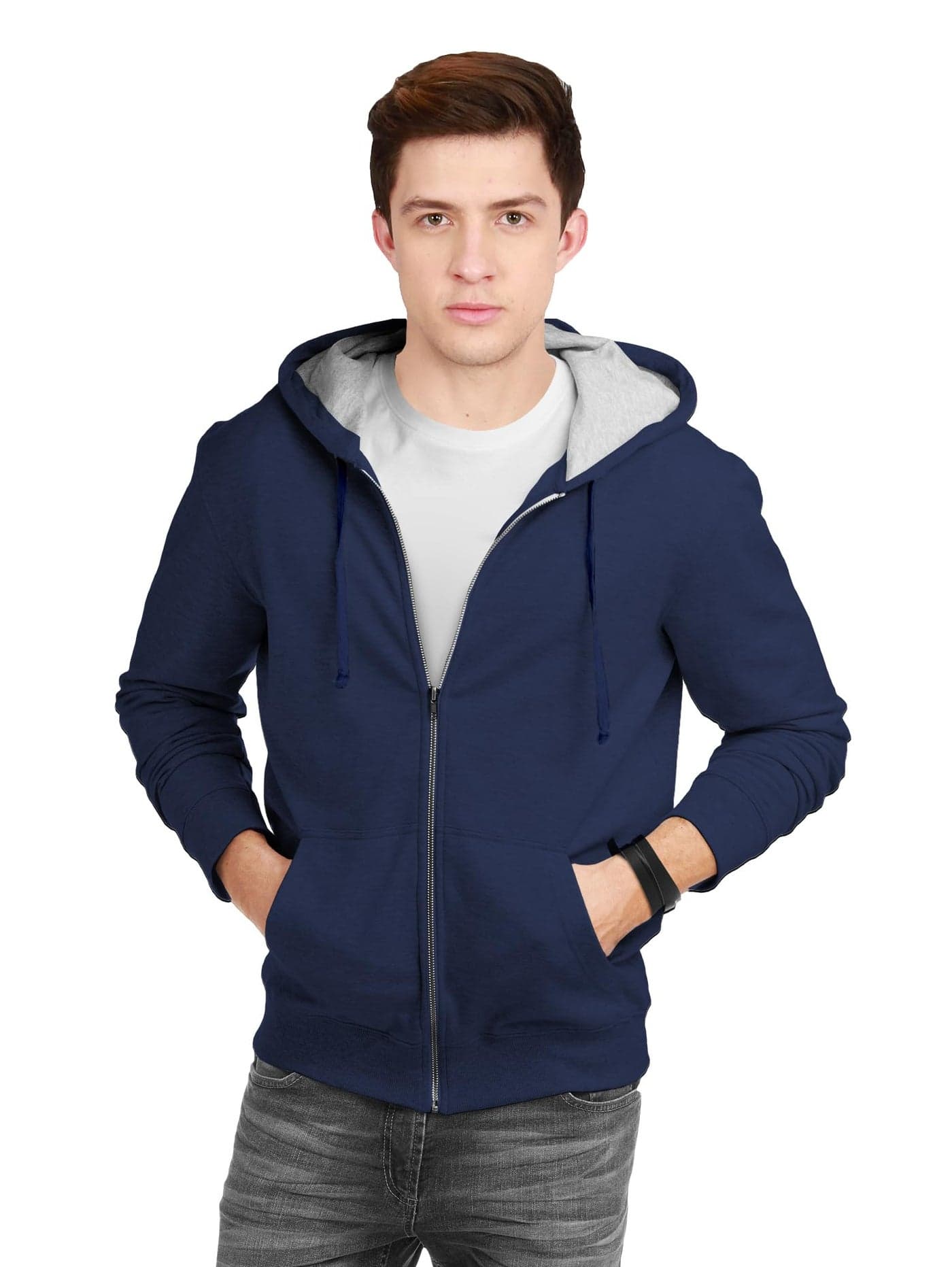 fanideaz Men's Cotton Hooded Regular Sweatshirt With Zip_Navyblue_S