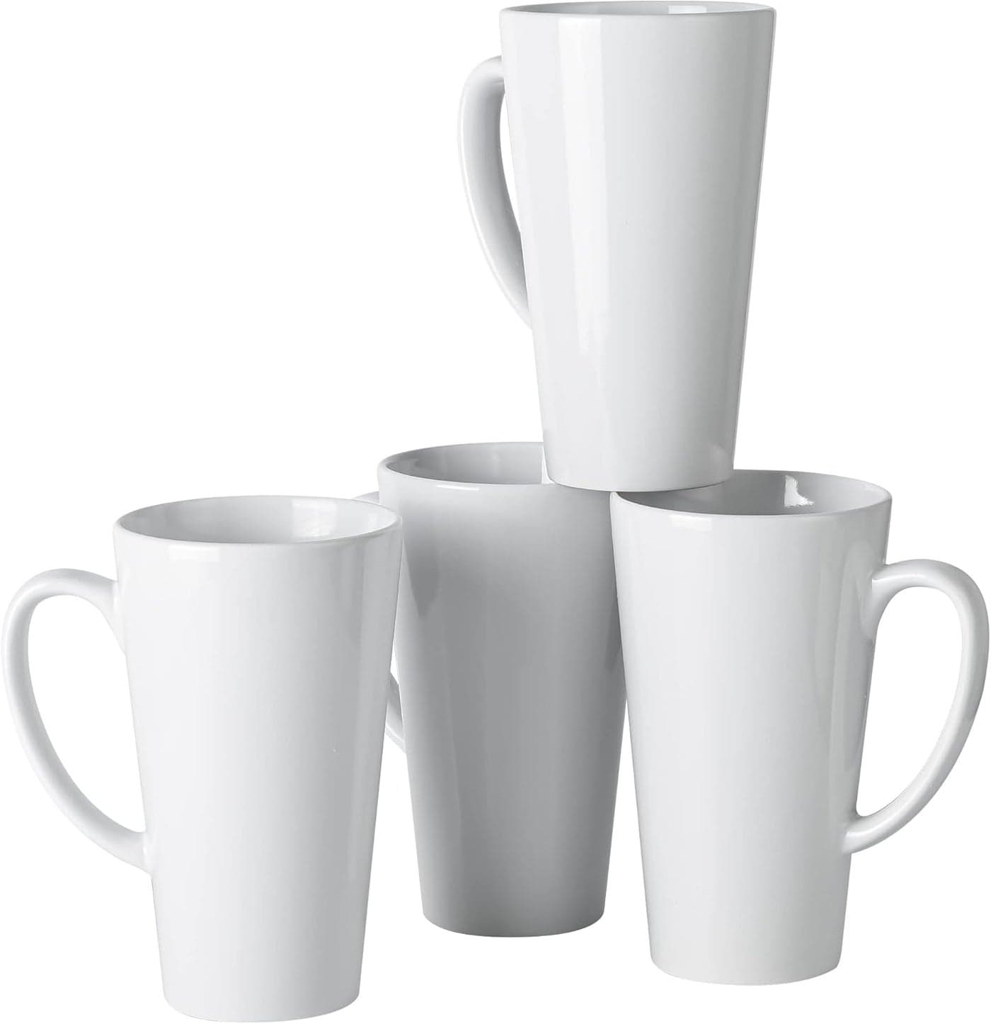 16oz White Funnel Ceramic Tall Coffee Mugs for Coffee Tea Cocoa Latte Milk set of 4