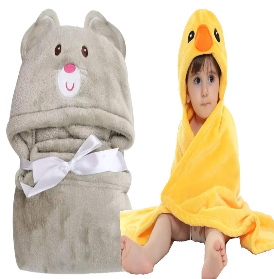 BRANDONN Baby Bath Towel New Born Combo Pack of Funny Hood Wrapper Cum Blanket for Baby Boys and Baby Girls Pack of 2