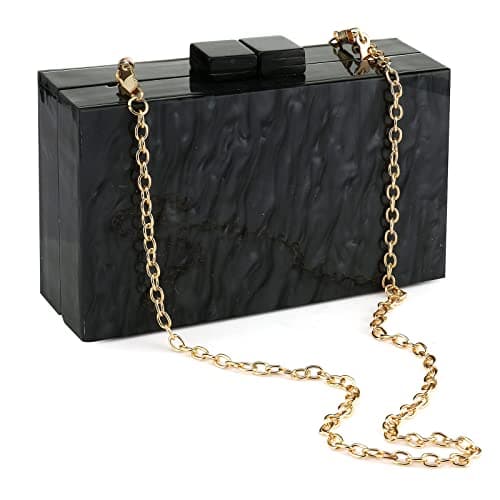 Acrylic Purses and Handbags with Marbling for Women Elegant Banquet Evening Crossbody Handbag Box Clutch (Black)