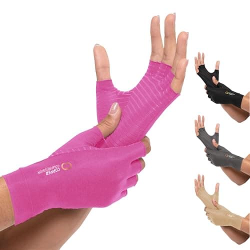 Copper Compression Arthritis Gloves Fingerless Arthritis Carpal Tunnel Pain Relief for Men Women Hand Support Wrist Brace for Neuropathy Rheumatoid Tendonitis Swelling Crocheting Typing Pink S